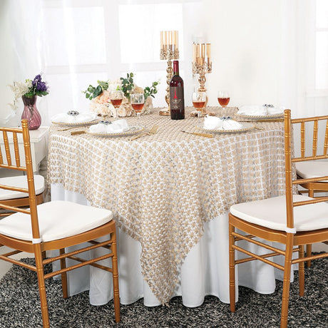 Square Lace Table Overlay 72x72 Champagne