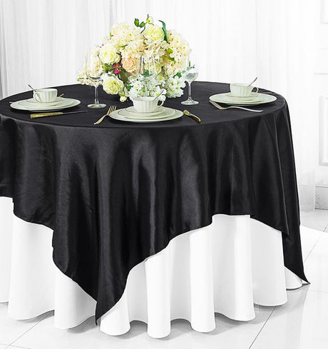 Satin Table Overlay 72x72 Square Black