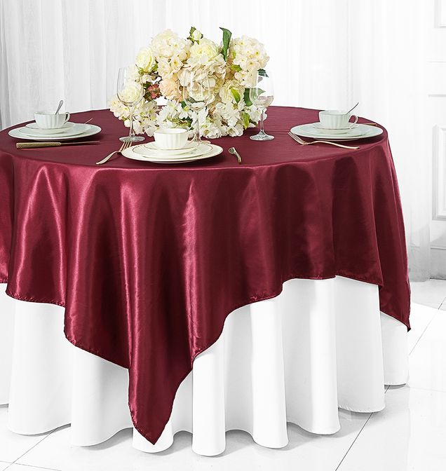 Square Satin Table Overlay 72x72 Burgundy