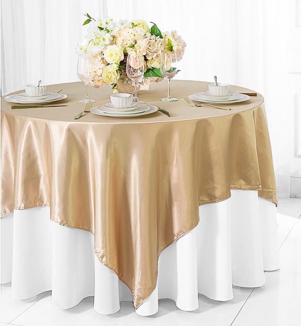 Satin Square Table Overlay 72x72 Champagne
