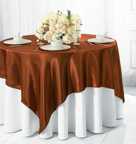 Square Satin Table Overlay 72x72 Cognac