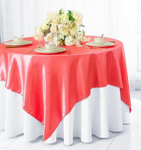 Square Satin Table Overlay 72x72 Coral