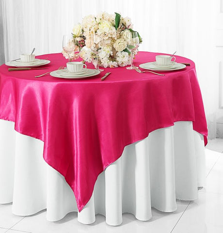 Square Satin Table Overlay 72x72 Fuchsia