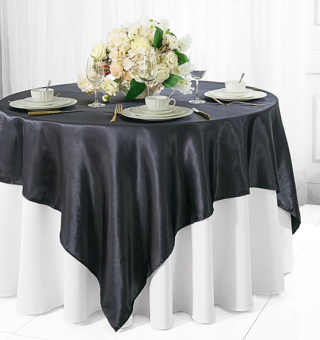 Satin Square Table Overlay 72x72 Pewter/Charcoal