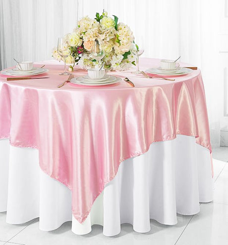 Satin Square Table Overlay 72x72 Pink