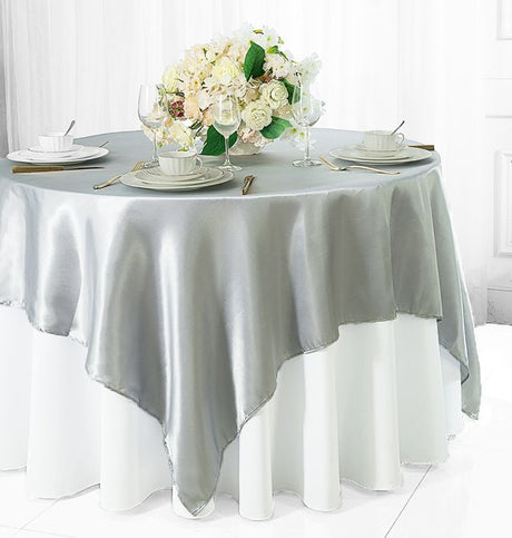 Satin Square Table Overlay 72x72 Platinum/Light Silver