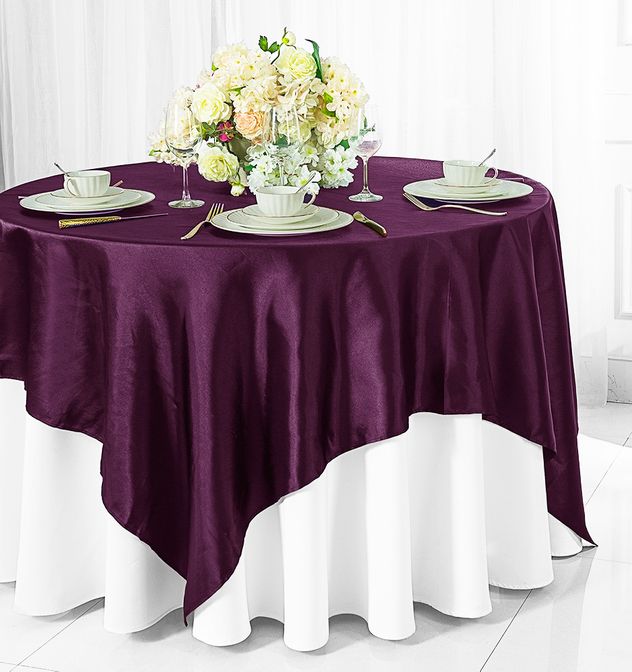 Square Satin Table Overlay 72x72 Plum
