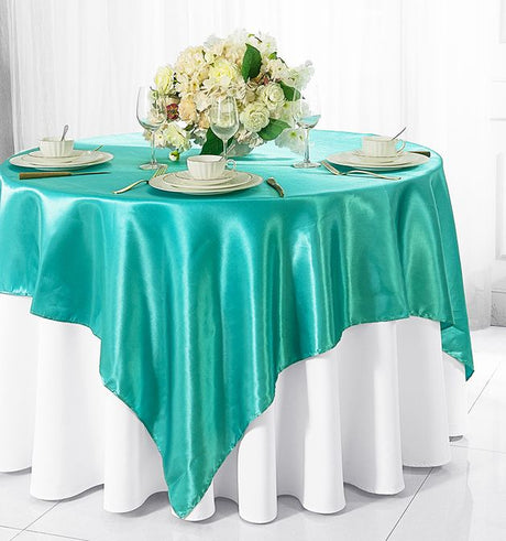 Square Satin Table Overlay 72x72 Pool Blue