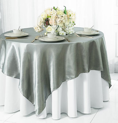 Square Satin Table Overlay 72x72 Silver