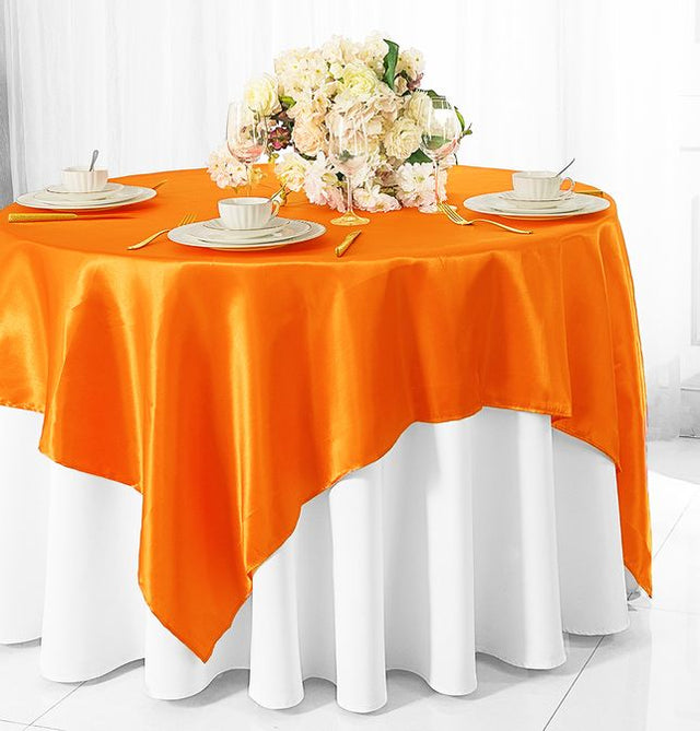 Square Satin Table Overlay 72x72 Tangerine