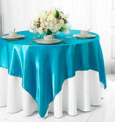 Satin Square Table Overlay 72x72 Turquoise