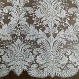 Beaded Embroidered Lace Fabric on Polyester Net Mesh