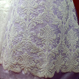 1 Yard Beaded Lace Fabric Embroidered on 100% Polyester Net Mesh