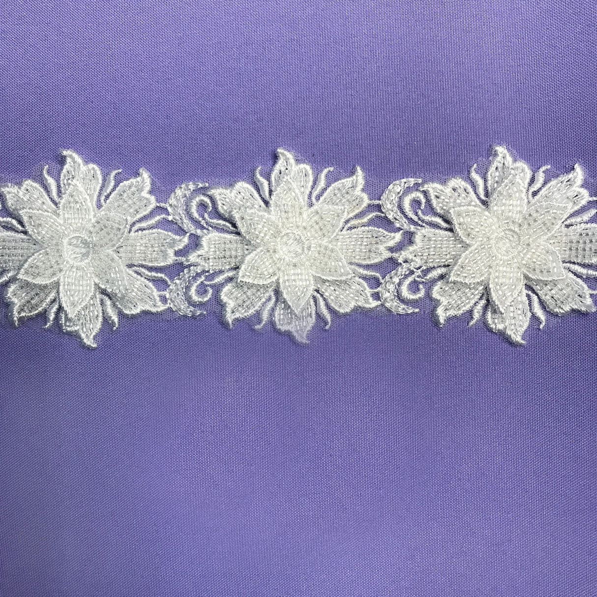 1 Yard Embroidered on 100% Polyester Net Mesh 2.5" Wide Beaded 3D Floral Lace Trimming