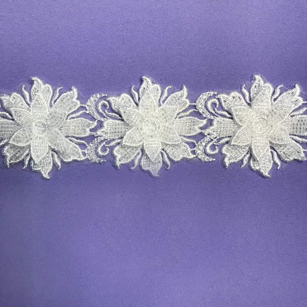 Beaded 3D Floral Lace Trimming Polyester Fabric - 3D Floral Embroidered Beaded Net Mesh, 2.5" Width (1 Yard)