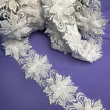 Beaded 3D Floral Lace Trimming, 100% Polyester Net Mesh, 2.5"