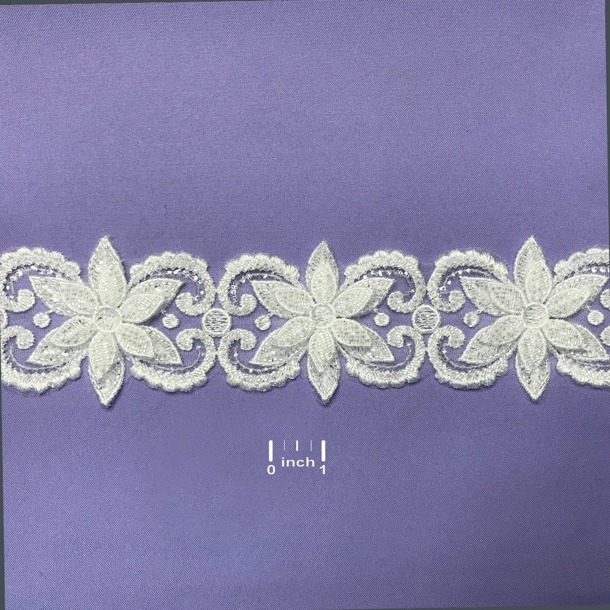 Beaded Floral Lace Trimming White