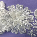 Beaded 3D Floral Lace Trimming Polyester Fabric - White, 3.5" Width (1 Yard)