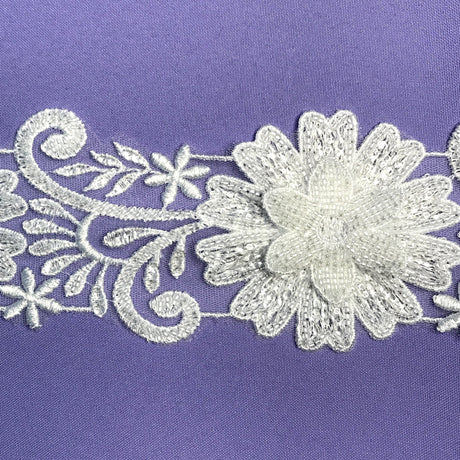 Beaded 3D Floral Lace Trimming White Off White 3.5"