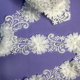 Beaded 3D Floral Lace Trimming Polyester Fabric - White, 3.5" Width (1 Yard)
