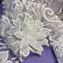 Beaded 3D Floral Lace Trimming Embroidered On 100% Polyester Net Mesh Fabric - White, Off White, 4" Width (1 Yard)