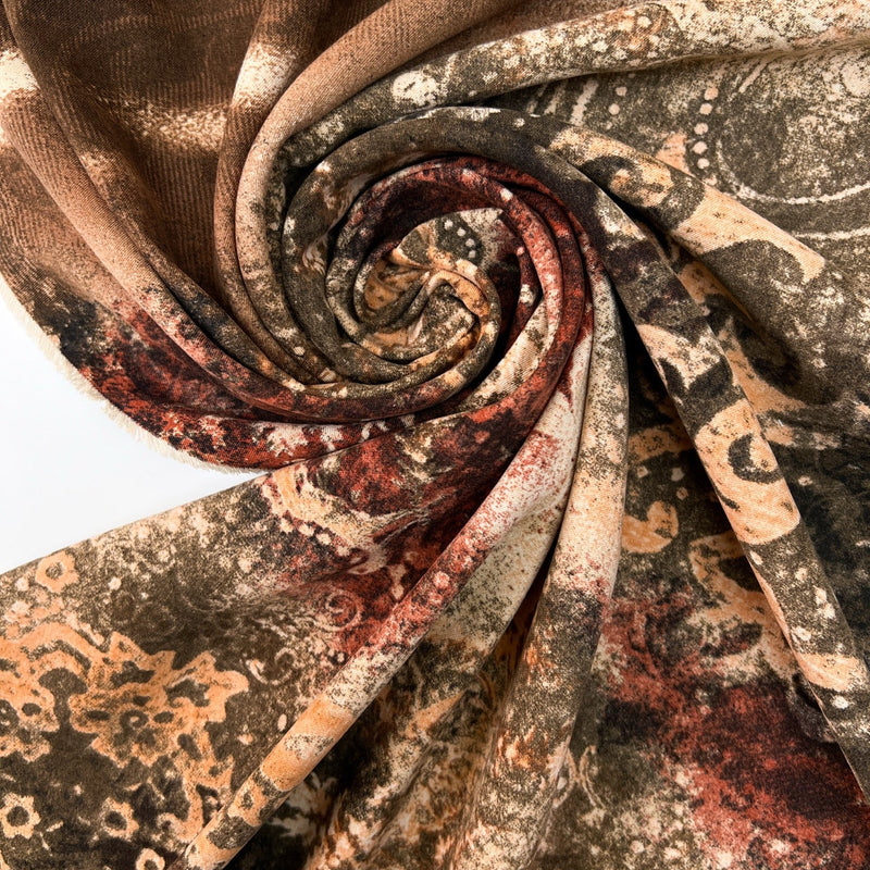Italian Brown Beige Abstract Twill Fabric