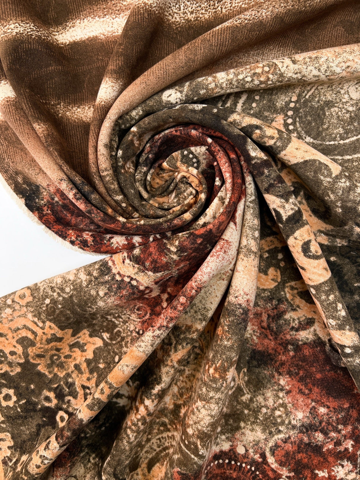 Italian Brown Beige Abstract Twill Fabric