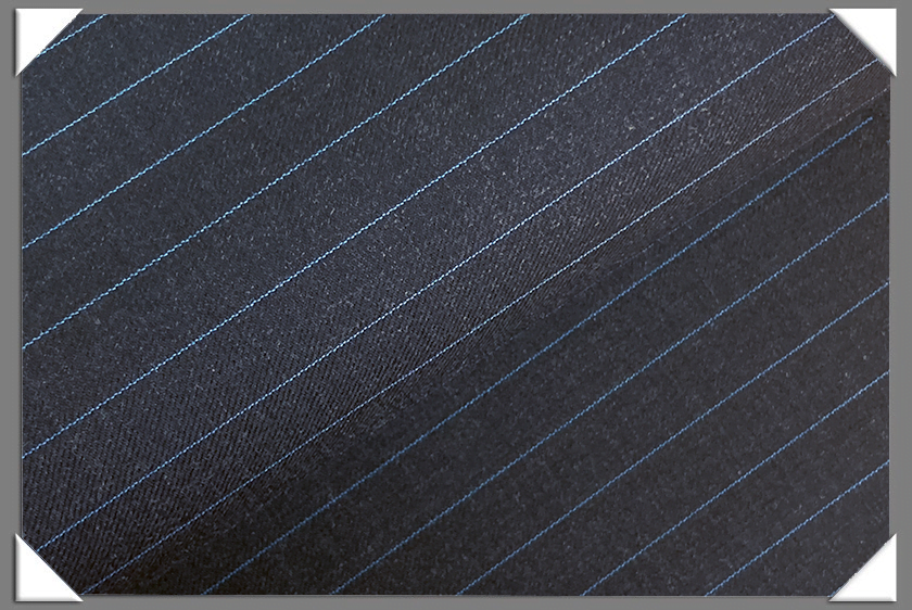 Charcoal Blue Striped Super 120S Merino Wool Fabric - Charcoal Blue Stripes, 58/60" Width
