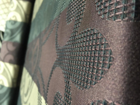 Hailey Tabernacle Embossed Brocade Fabric - Forest Green Beige With Black Undertone, 54" Width (1 Yard)