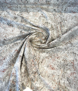 Imogen Ember Orange Distressed Damask Chenille Fabric - Rust Orange, Beige Off White, 56" Width (1 Yard)