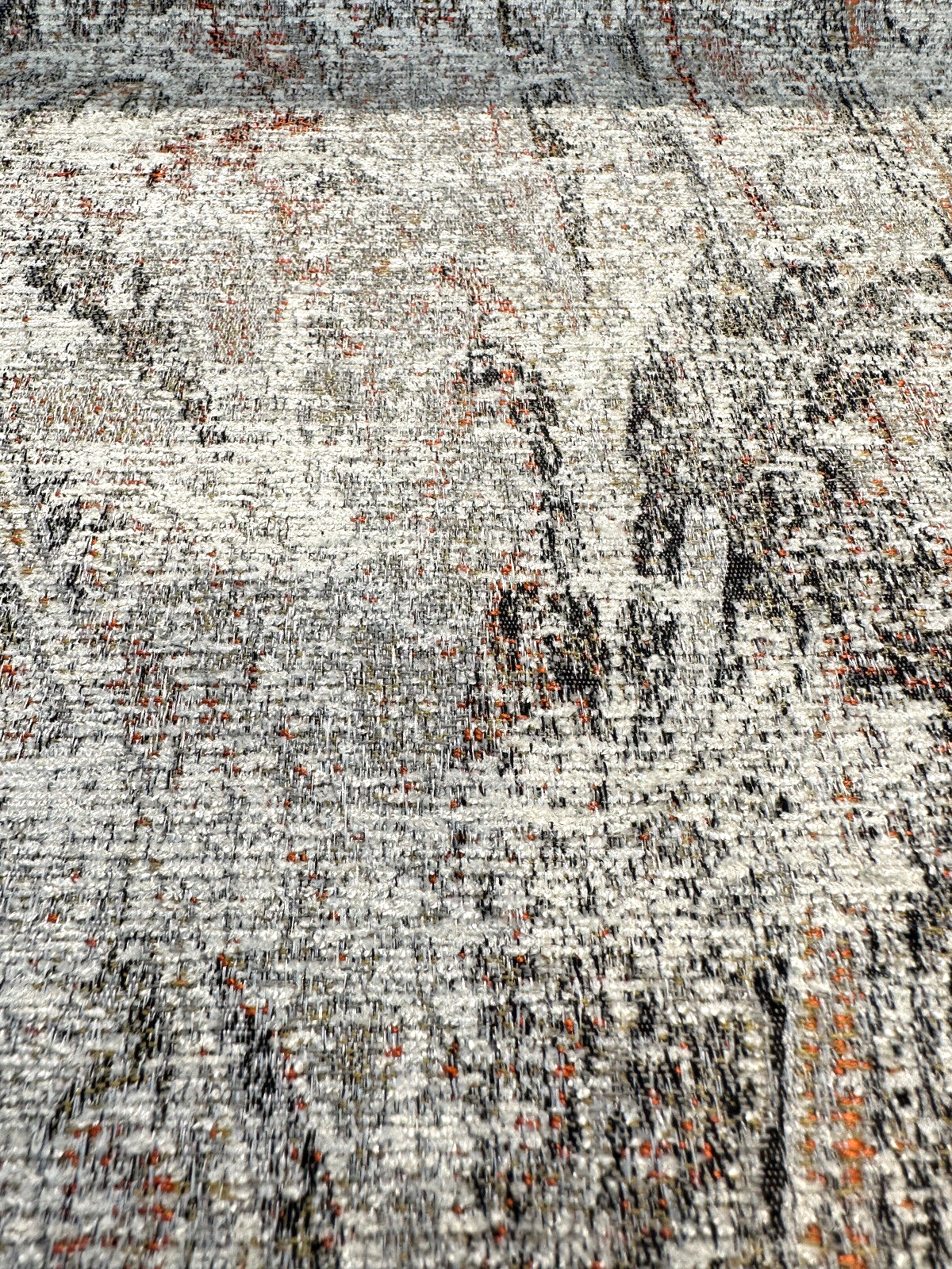 Imogen Ember Orange Distressed Damask Chenille Fabric - Rust Orange, Beige Off White, 56" Width (1 Yard)