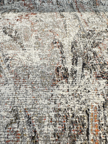 Imogen Ember Orange Distressed Damask Chenille Fabric - Rust Orange, Beige Off White, 56" Width (1 Yard)