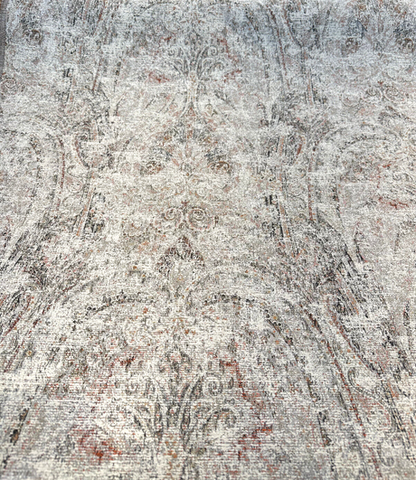 Imogen Ember Orange Distressed Damask Chenille Fabric - Rust Orange, Beige Off White, 56" Width (1 Yard)