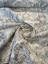 Imogen Rain Damask Distressed Chenille Fabric - Blue Grey Damask, 56" Width (1 Yard)