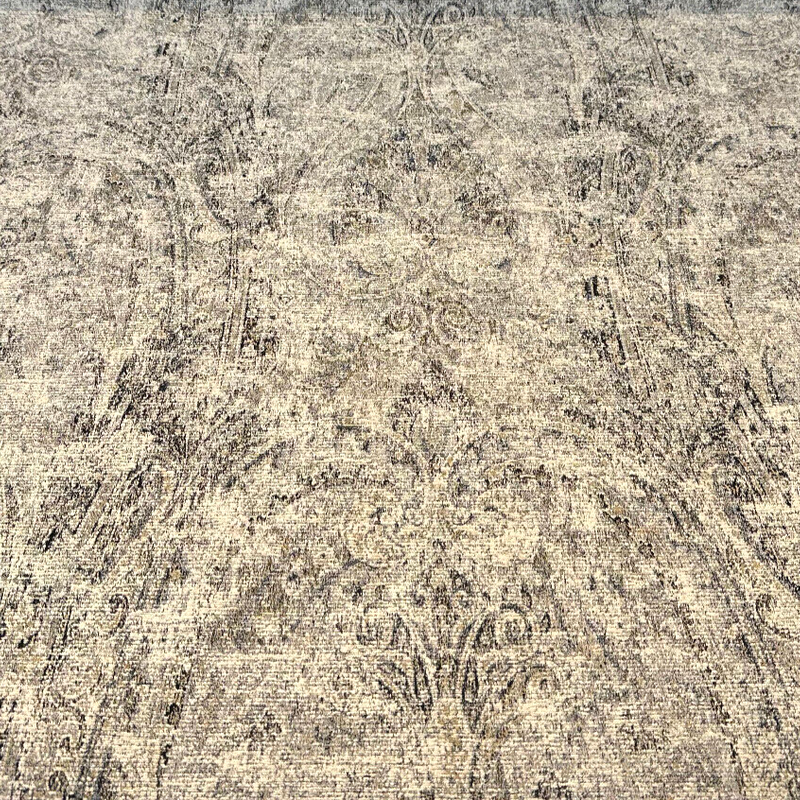 Imogen Rain Damask Distressed Chenille Fabric - Blue Grey Damask, 56" Width (1 Yard)