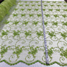 1 Yard - Beaded Lace Fabric Embroidered on 100% Polyester Net Mesh - Ivory - 52"