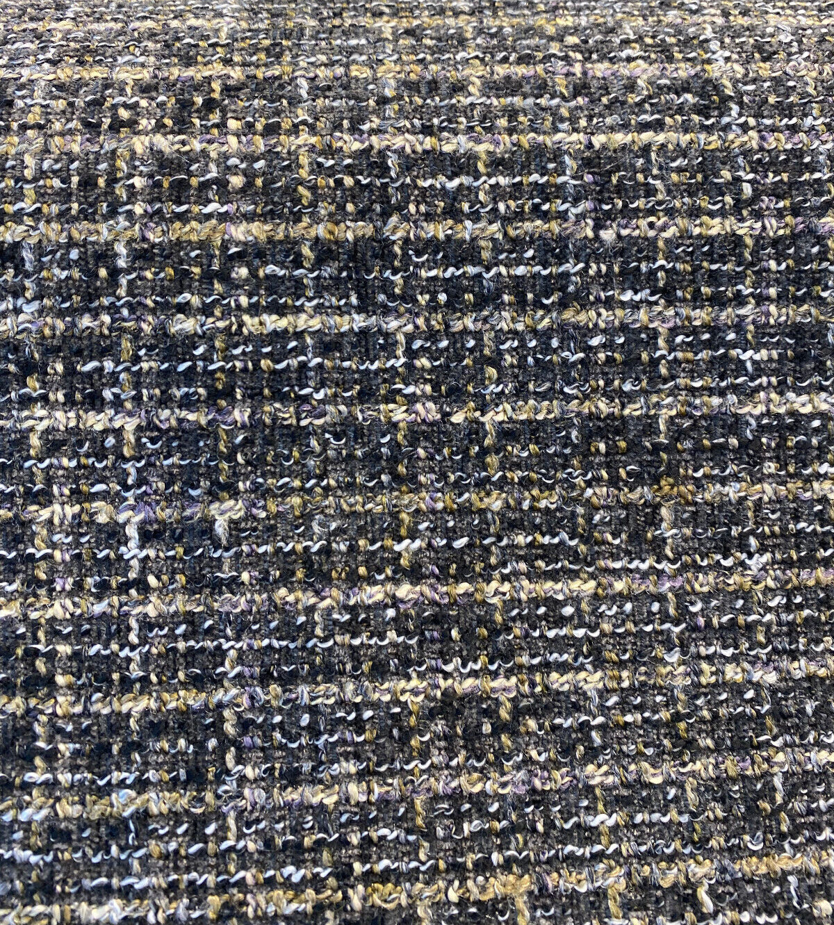 Uncommon Charcoal Coal Chenille Fabric - Charcoal With Gold And White Accents, 55" Width, .625 Repeat (1 Yard)