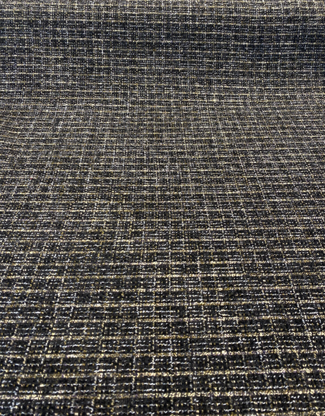 Uncommon Charcoal Coal Chenille Fabric - Charcoal With Gold And White Accents, 55" Width, .625 Repeat (1 Yard)