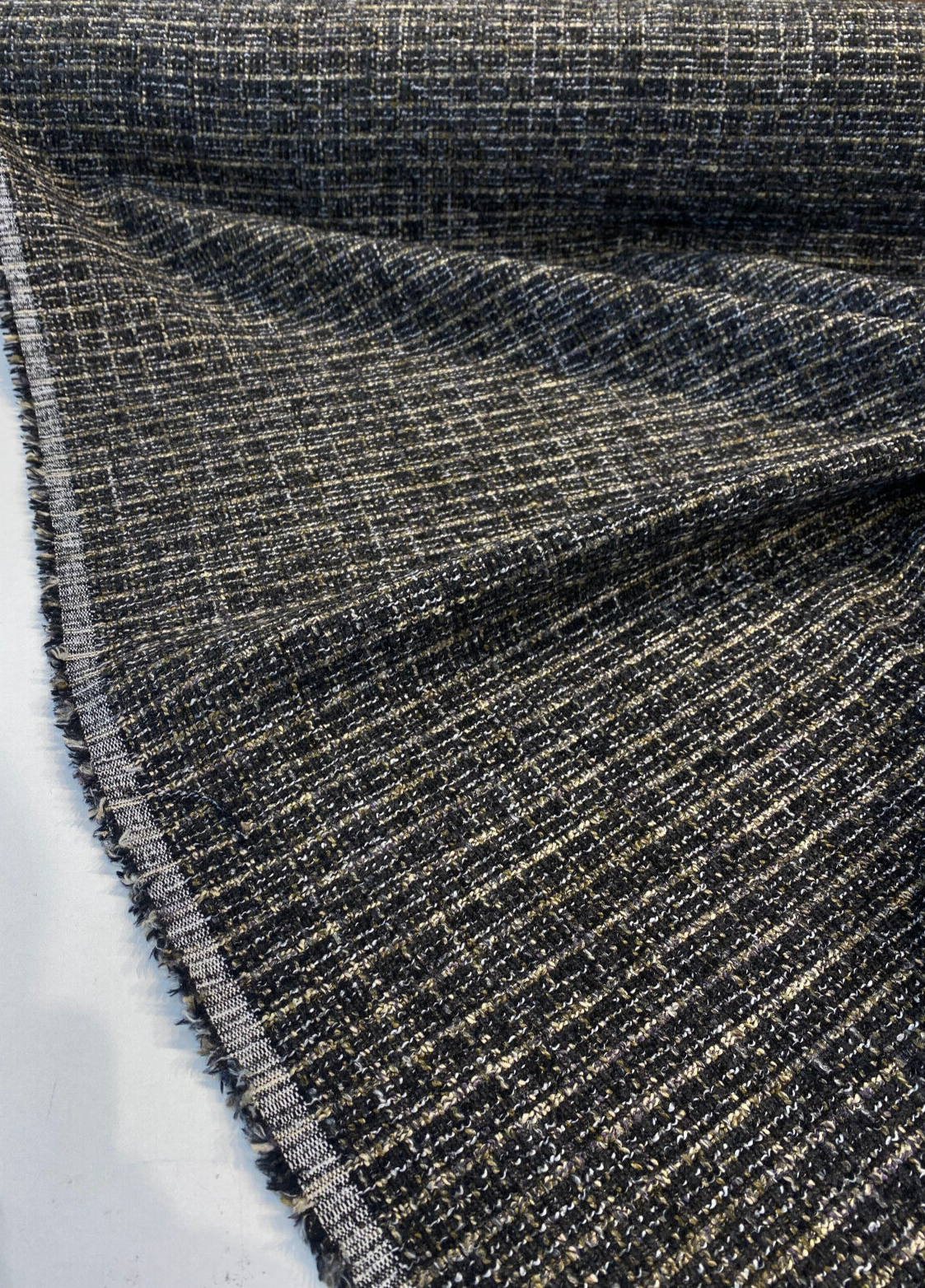 Uncommon Charcoal Coal Chenille Fabric - Charcoal With Gold And White Accents, 55" Width, .625 Repeat (1 Yard)