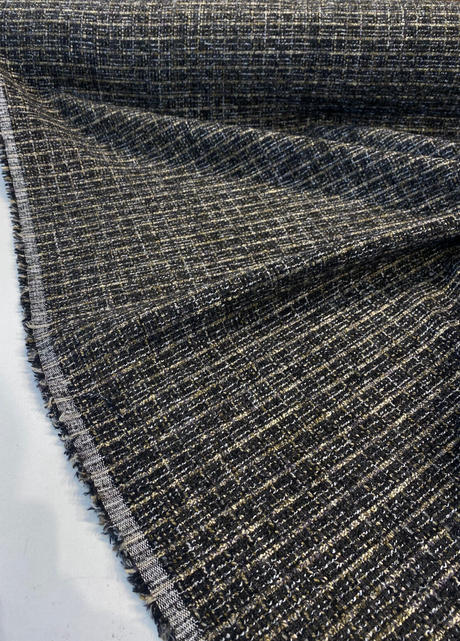 Uncommon Charcoal Coal Chenille Fabric - Charcoal With Gold And White Accents, 55" Width, .625 Repeat (1 Yard)