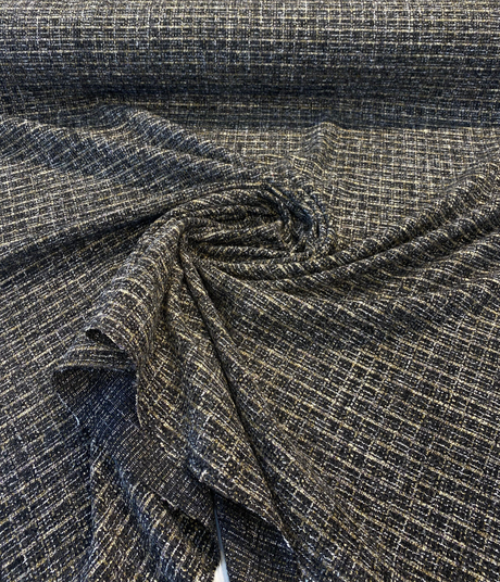 Uncommon Charcoal Coal Chenille Fabric - Charcoal With Gold And White Accents, 55" Width, .625 Repeat (1 Yard)