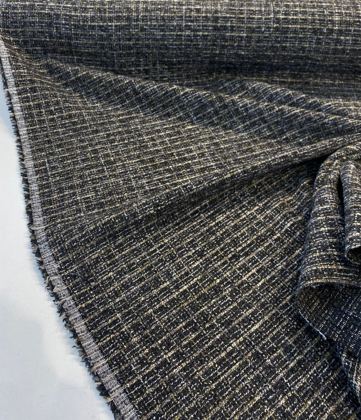 Uncommon Charcoal Coal Chenille Fabric - Charcoal With Gold And White Accents, 55" Width, .625 Repeat (1 Yard)