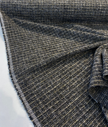 Uncommon Charcoal Coal Chenille Fabric - Charcoal With Gold And White Accents, 55" Width, .625 Repeat (1 Yard)