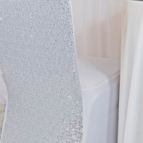1 Funda de Silla de Banquete de Spandex con Lentejuelas Platino o Plata Clara Estiramiento Decoración Elegante