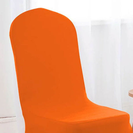 Funda de silla de banquete de spandex naranja con ajuste elástico para asientos vibrantes en eventos