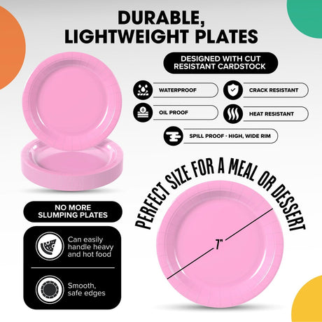 1000 Count Pink Disposable Paper Plates Party Supplies 7 Inch