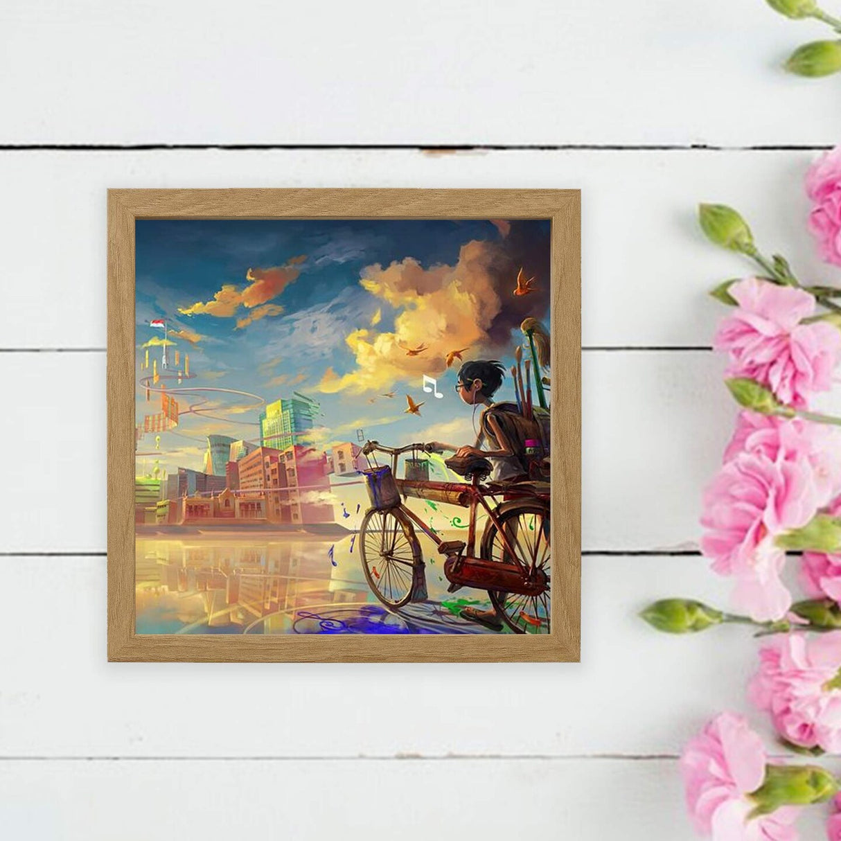 9.75" x 9.75" Oak Effect Deep Picture Frame with Acid-Free Mat, Plastic Front, Wall or Tabletop Display