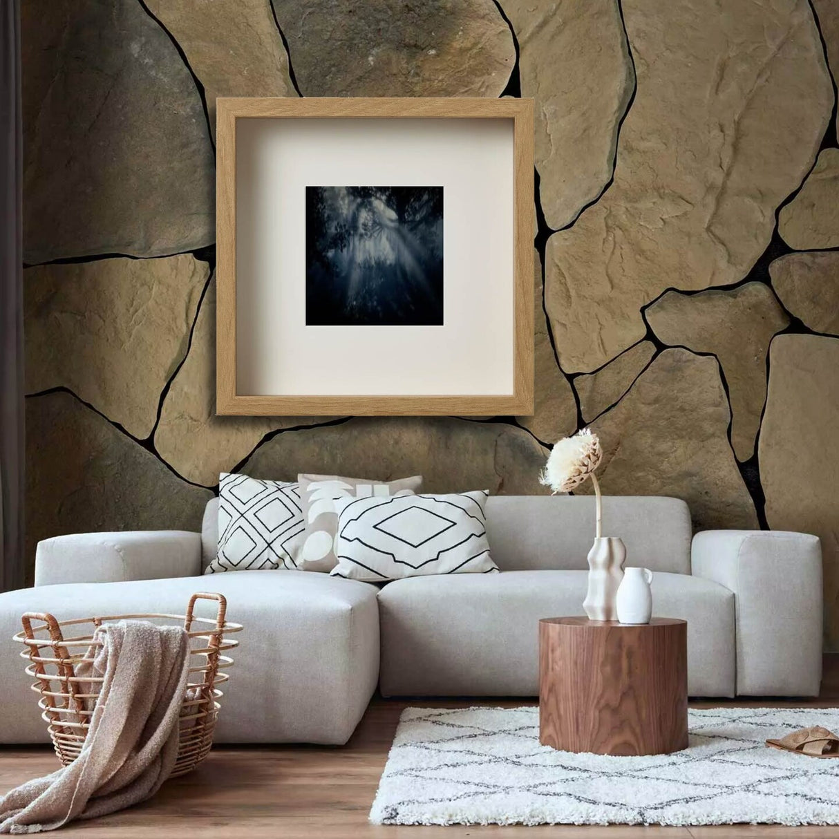 9¾x9¾" Oak Effect Frame with Mount Hang or Stand Deep Frame No-Nail Hanging