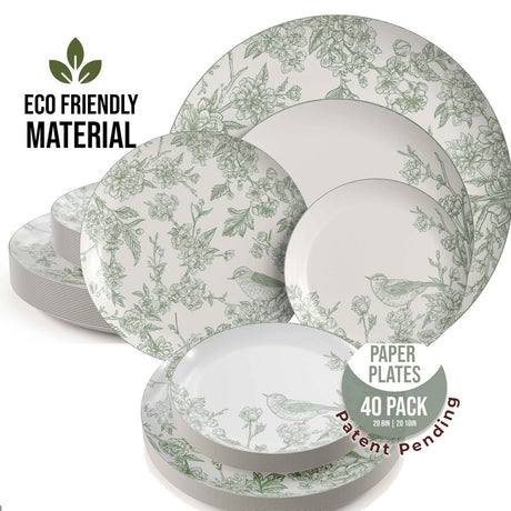 40 Count Yaffa Design Disposable Paper Plates for Party, Wedding, Dinner, Elegant