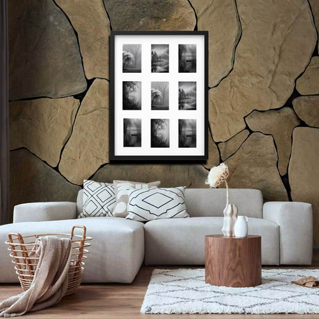18x24" Black Frame for 9 Pictures – Horizontal/Vertical, No-Nail Hanging, Depth Display